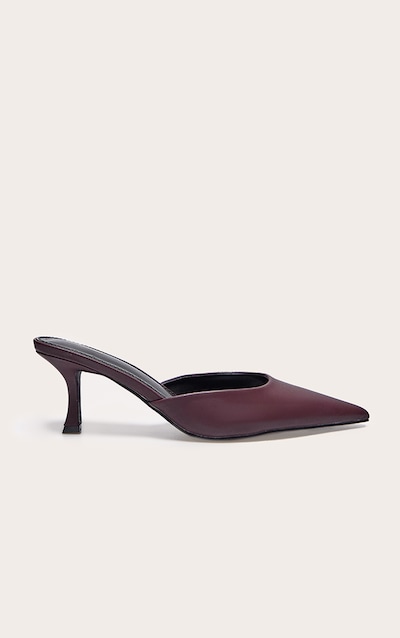 Mules en PU bordeaux à bout pointu et talon moyen