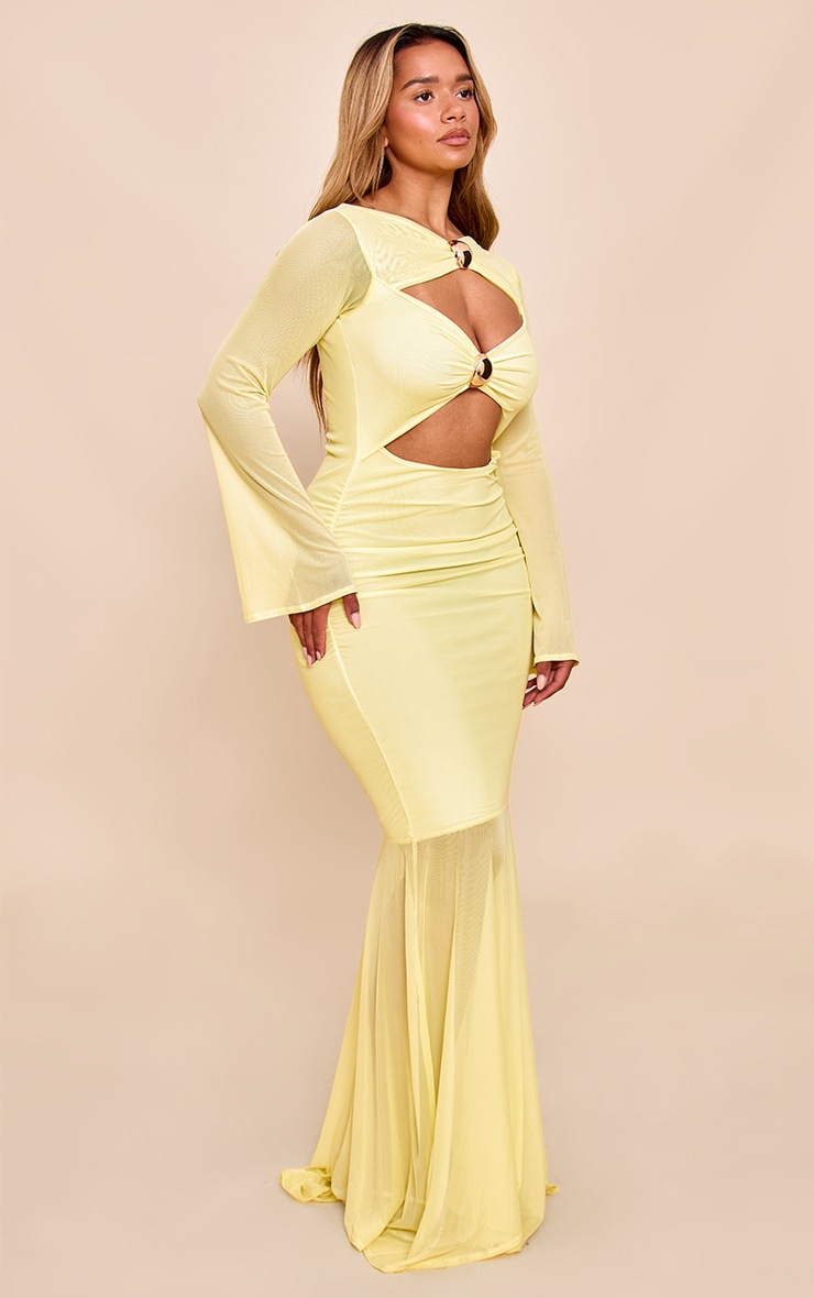 Shape Butter Yellow Mesh Gold Trim Cut Out Dropped Hem Maxi Dress image 1