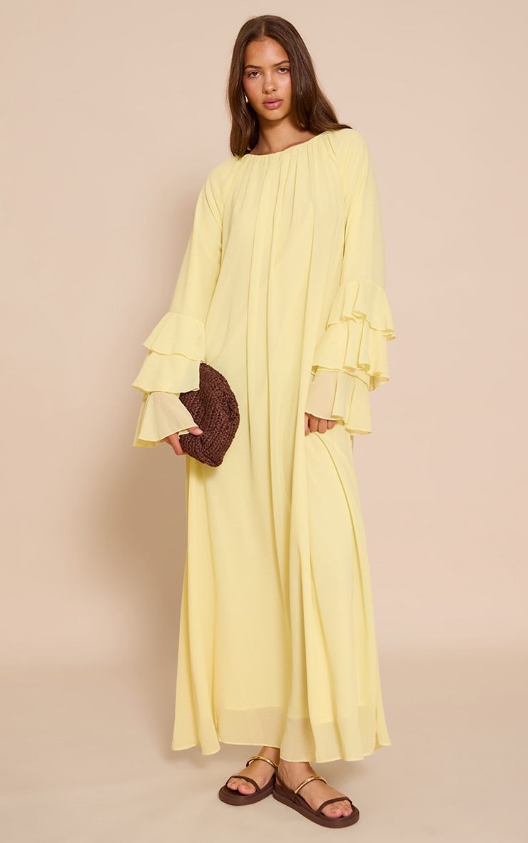 Lemon Chiffon Frill Sleeve Detail Maxi Dress image 1