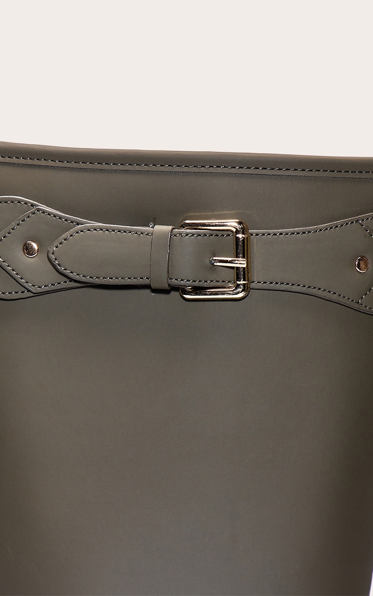 Khaki Wax PU Buckle Detail Knee High Chelsea Boot image 5