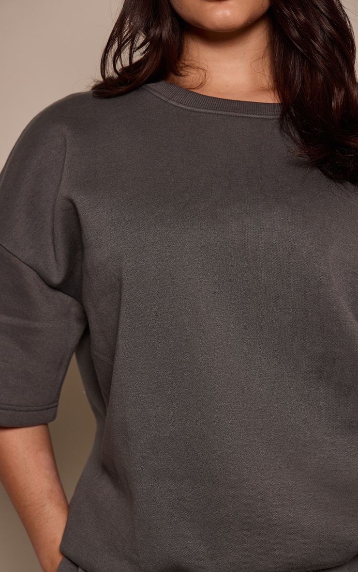 Plus  Charcoal Oversized Drop Shoulder Sweat T-Shirt image 4