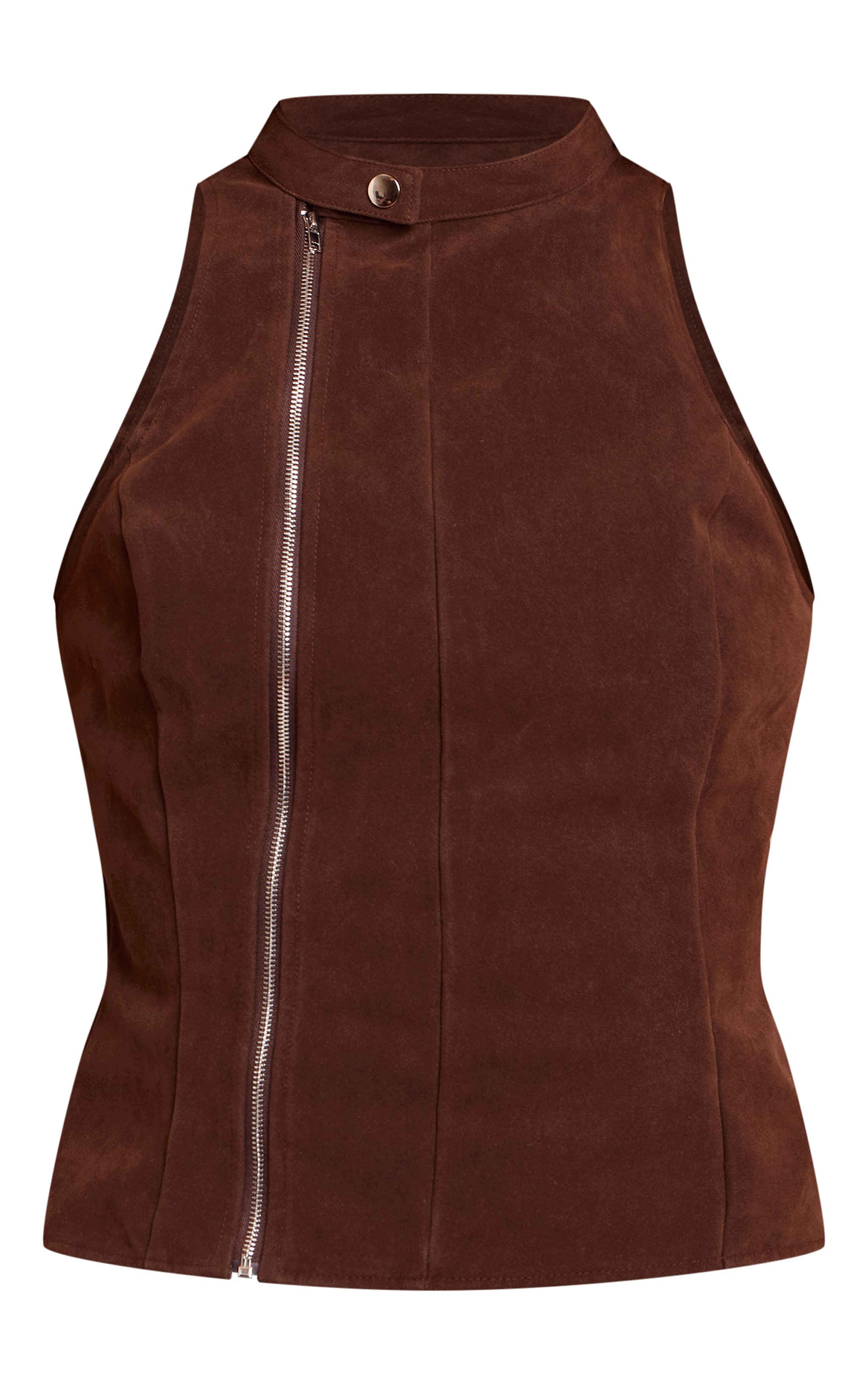 Dark Chocolate Faux Suede Zip Up Sleeveless Top image 5