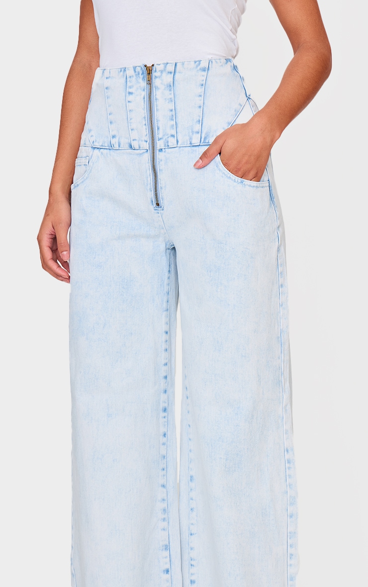 Light Blue Acid Wash Seam Detail Corset Waist Jeans image 4