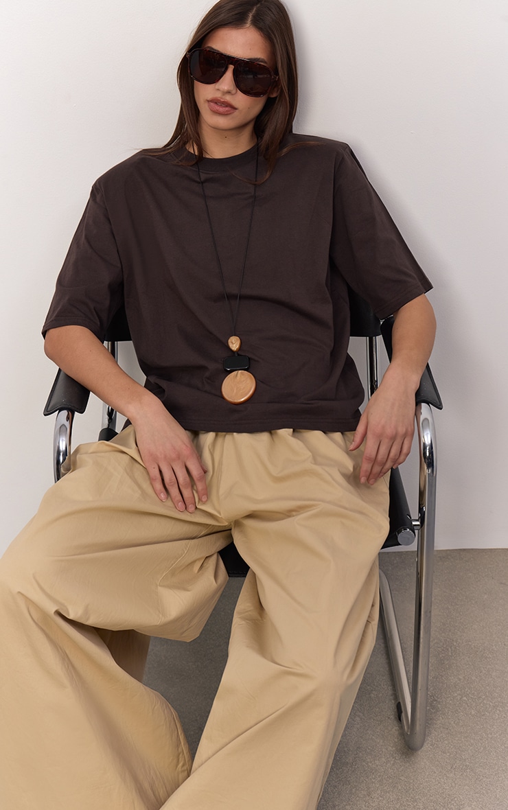Chocolate Shoulder Detail Boxy T-Shirt  image 2