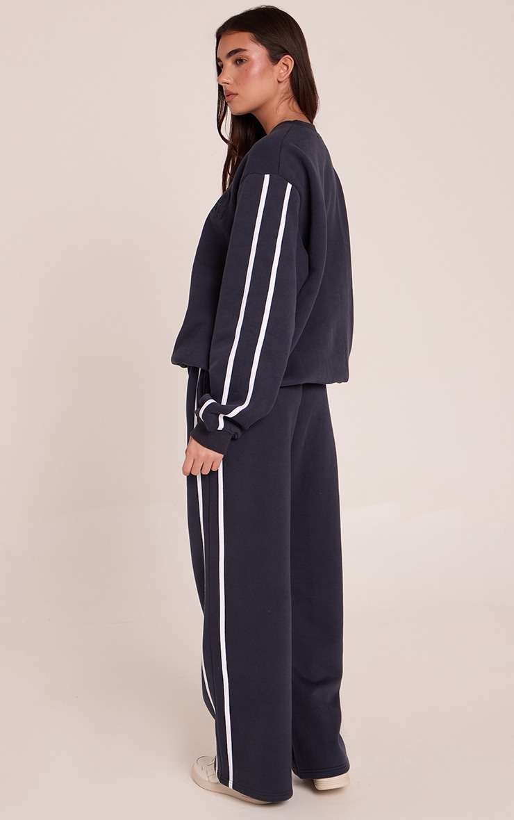Navy PLT Tab Contrast Side Stripe Wide Leg Track Pants image 3
