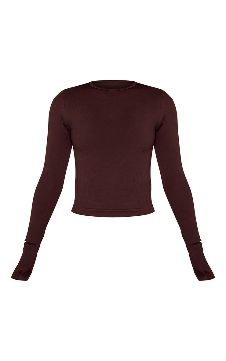 Petite PLT Chocolate Seamless Seam Detail Long Sleeve Top image 5