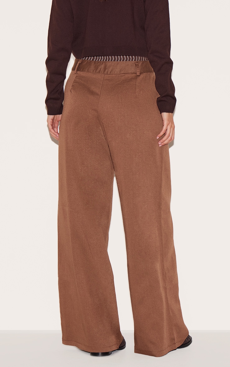 Pantalon droit tissé chocolat à détail boxer rayé contrasté image 3