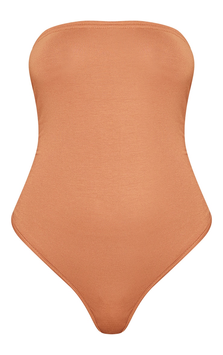 Basic Dark Camel Jersey Bandeau Bodysuit image 3