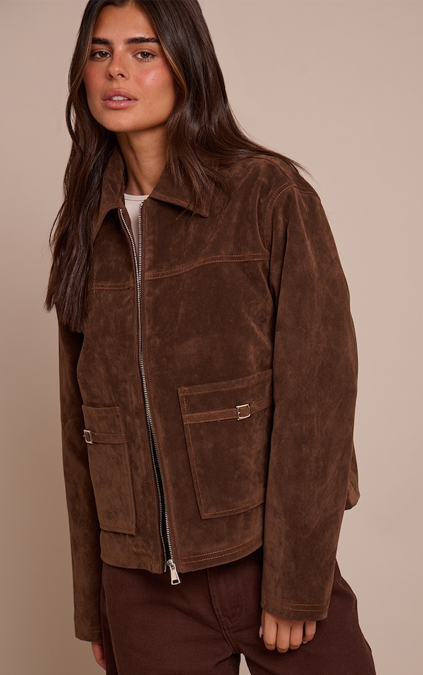 Veste en suédine chocolat à poches