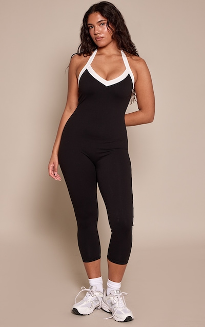 Shape Black Sculpt Contrast Halterneck Capri Jumpsuit
