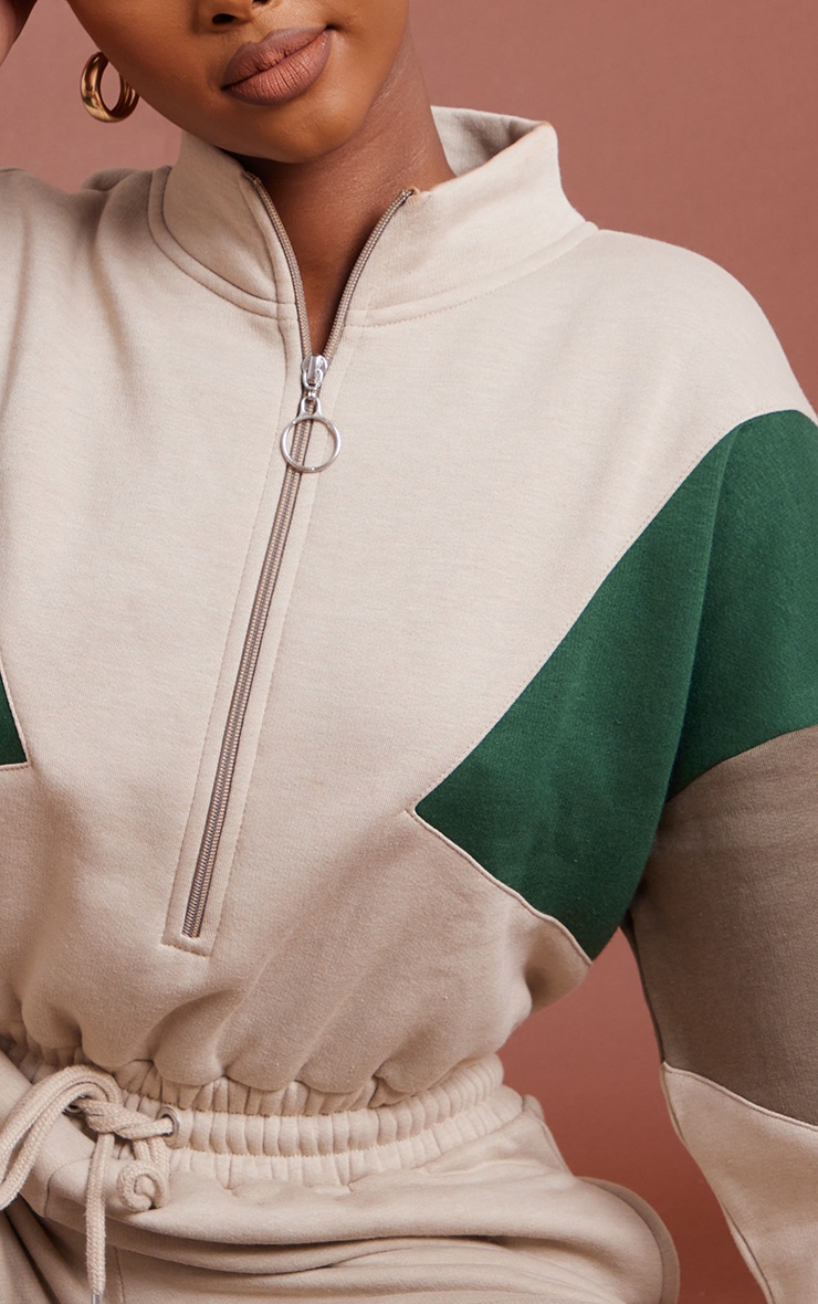 Stone Contrast Long Sleeve Oversized Sweat Jumpsuit image 4