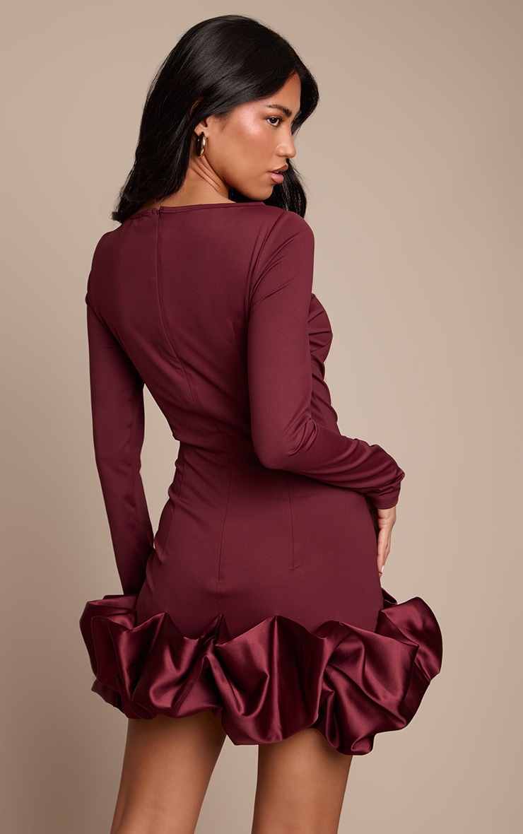 Plum Satin Puffball Bodycon Dress image 2