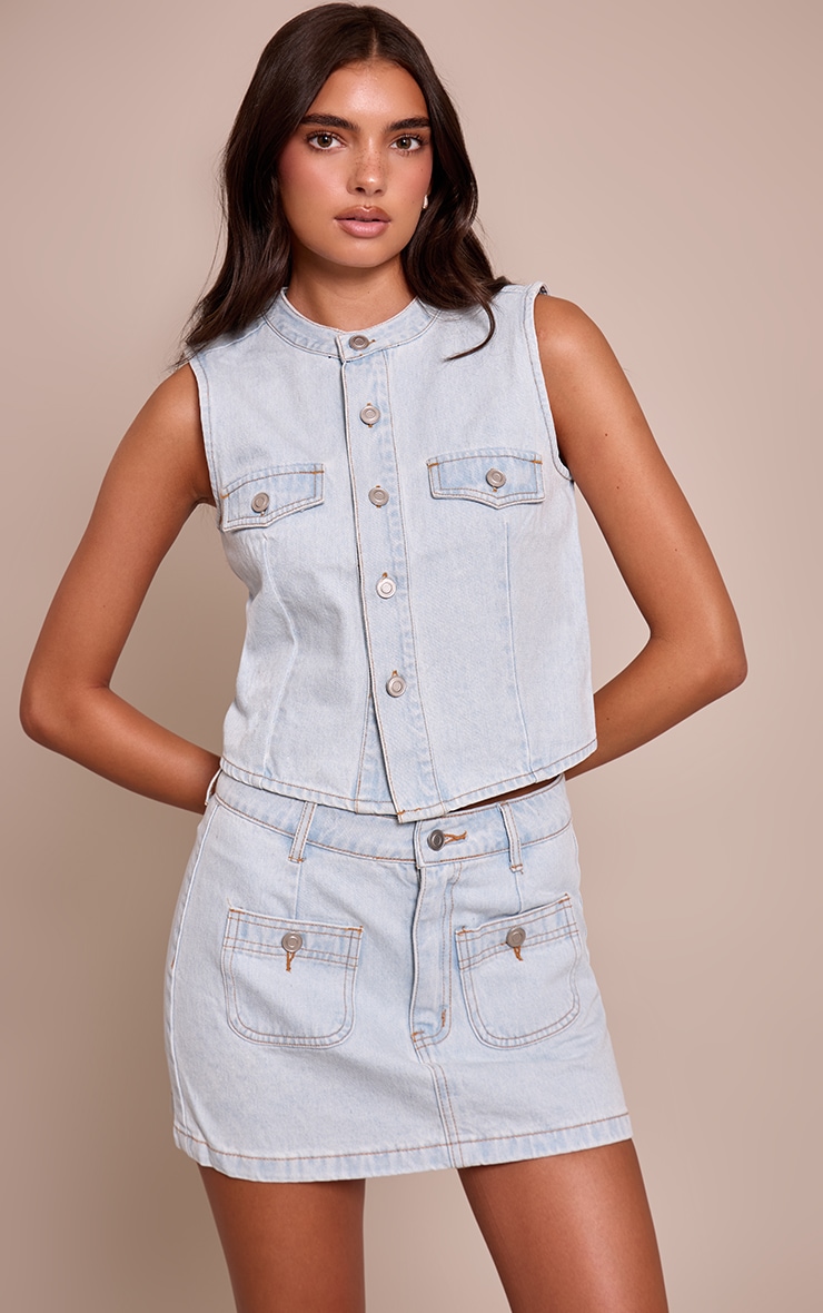 Light Blue Mid Rise Denim Mini Skirt image 4