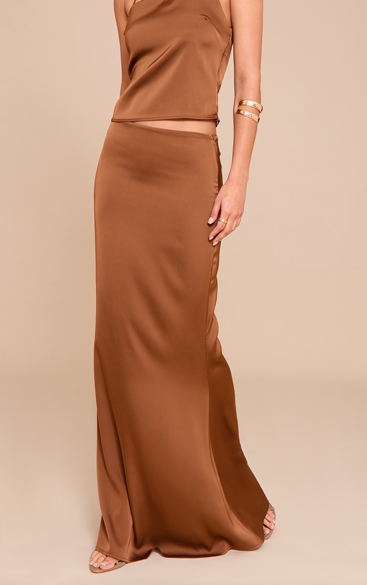 Chocolate Satin Mid Rise Maxi Skirt image 2