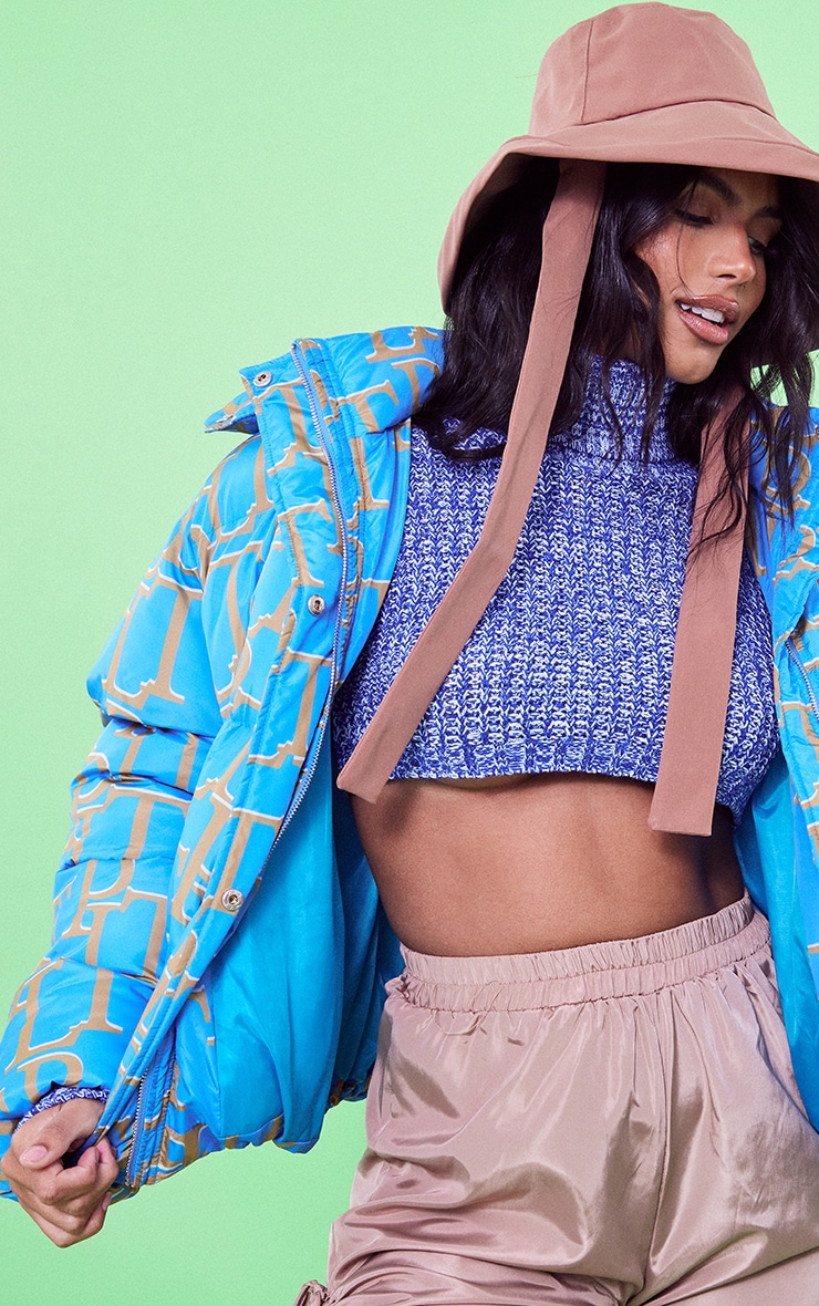 PRETTYLITTLETHING Blue Oversized Puffer Jacket image 4