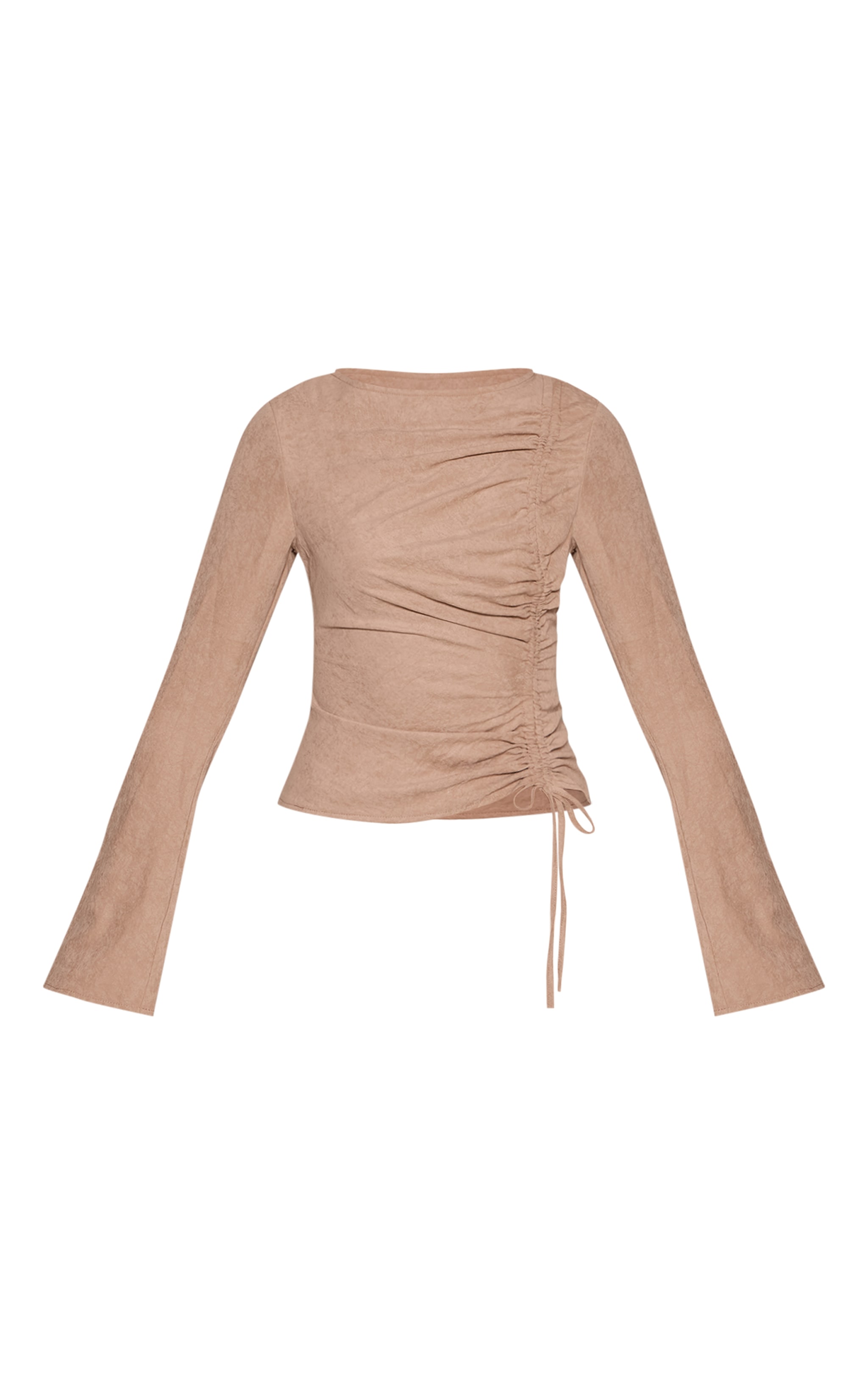 Sand Peachskin Ruched Front Fitted Top  image 5