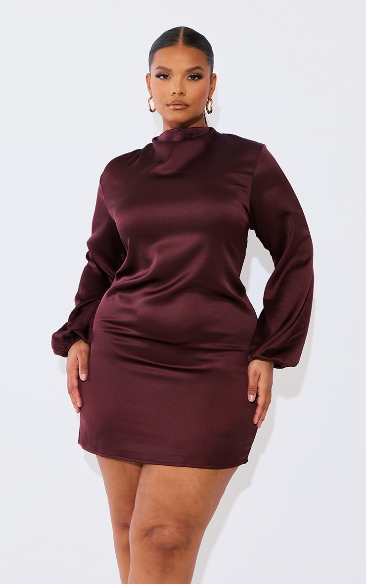 Plus Chocolate Tie Back Satin Bodycon Dress image 3