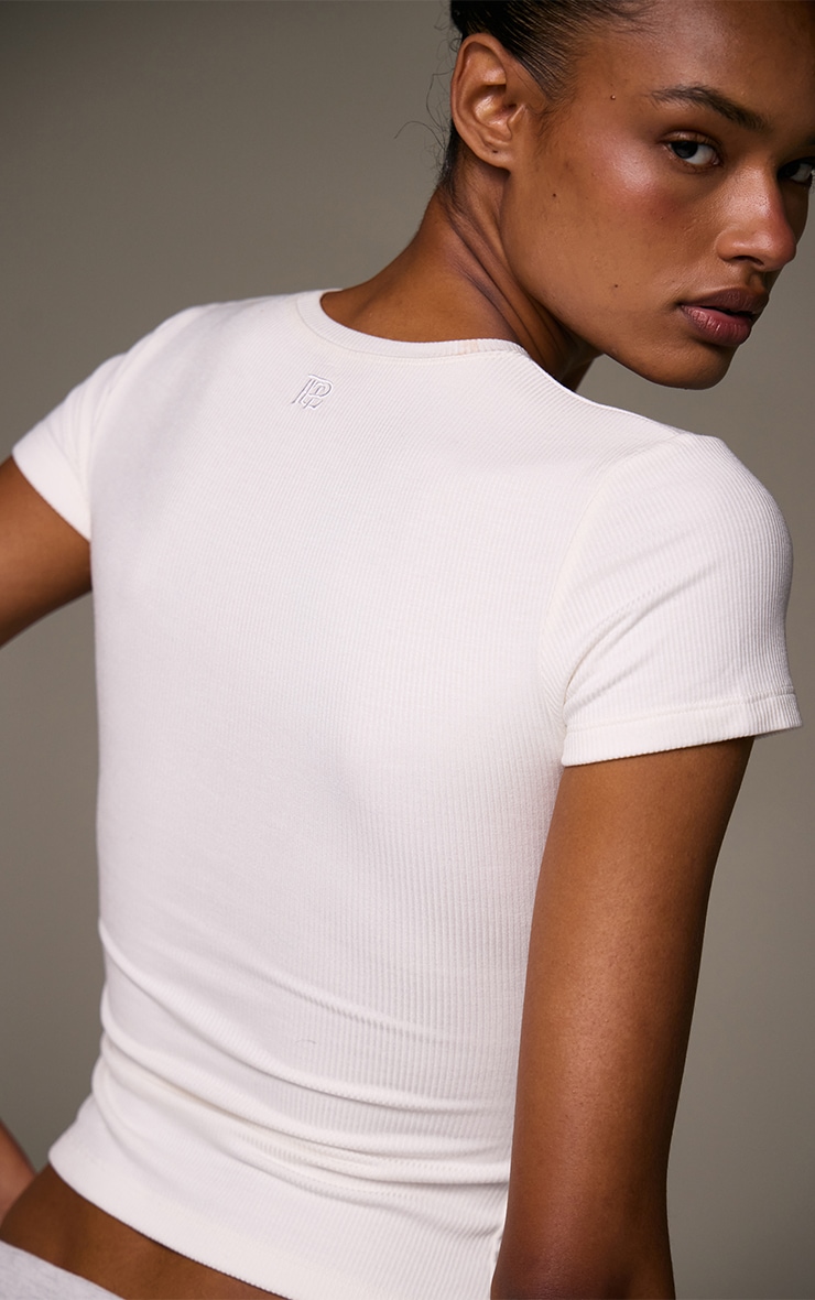 White Soft Rib Short Sleeve Top image 4