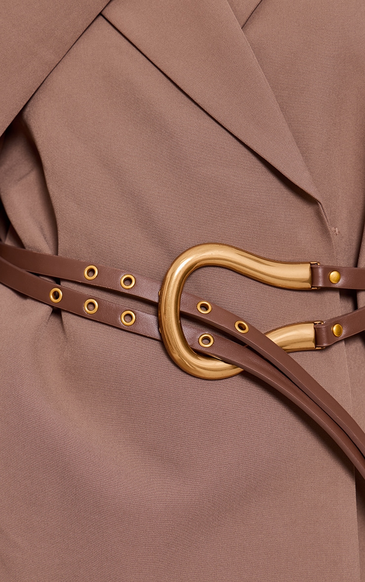 Chocolate Woven Belt Blazer Dress image 4