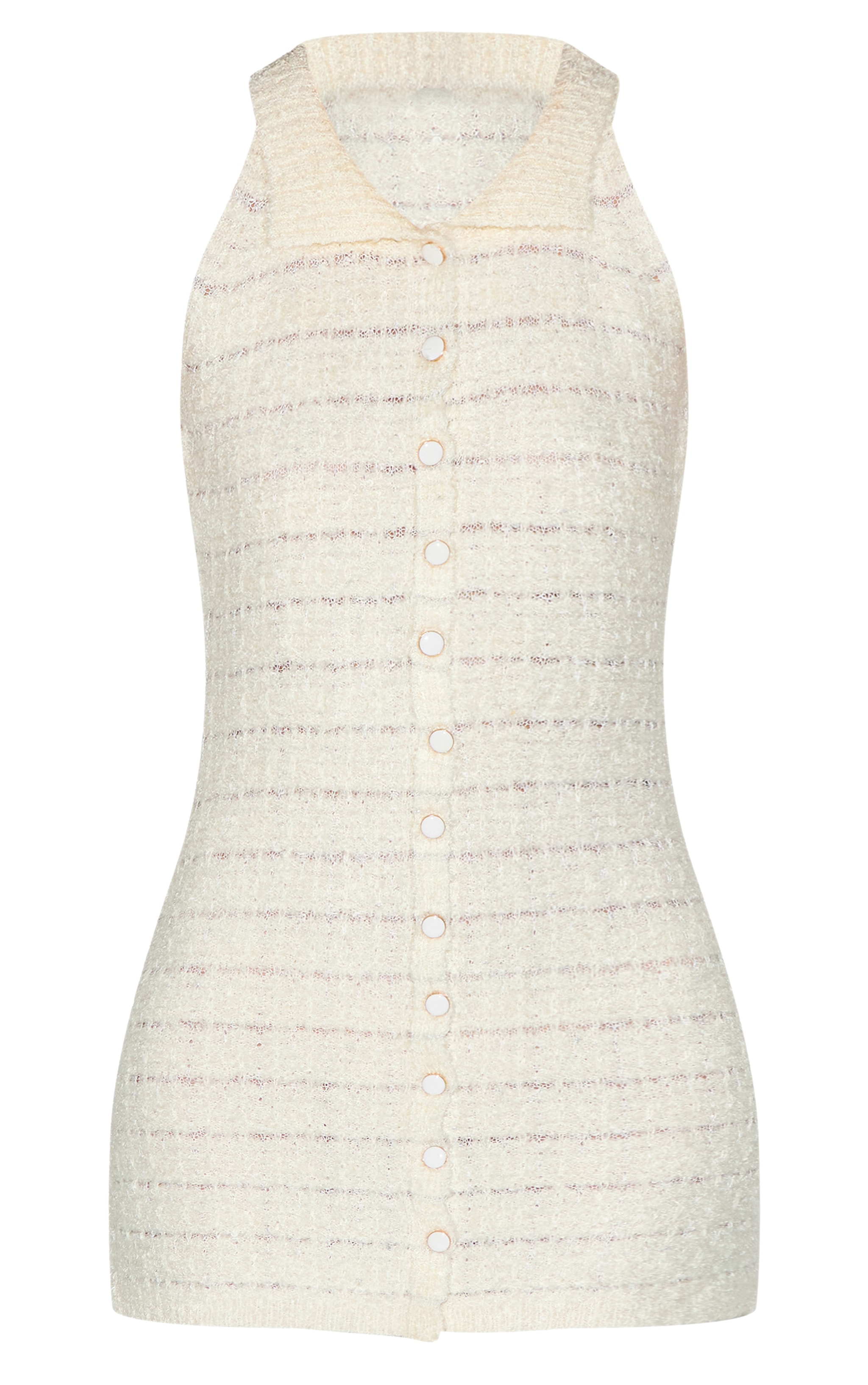  Cream Boucle Knit Button Through Collar Detal Mini Dress image 5