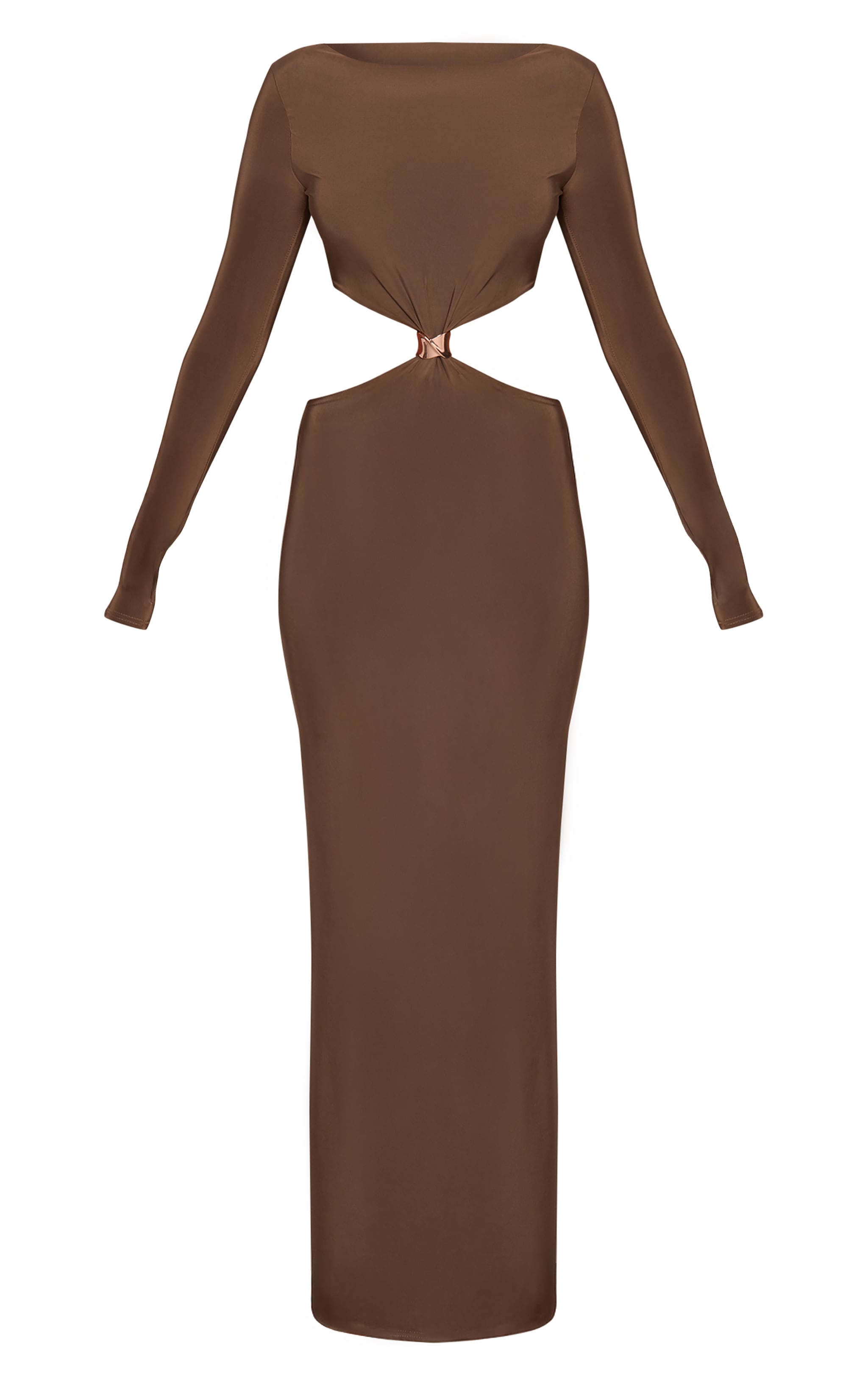 Robe longue moulante doublée kaki à manches longues et empiècement image 5