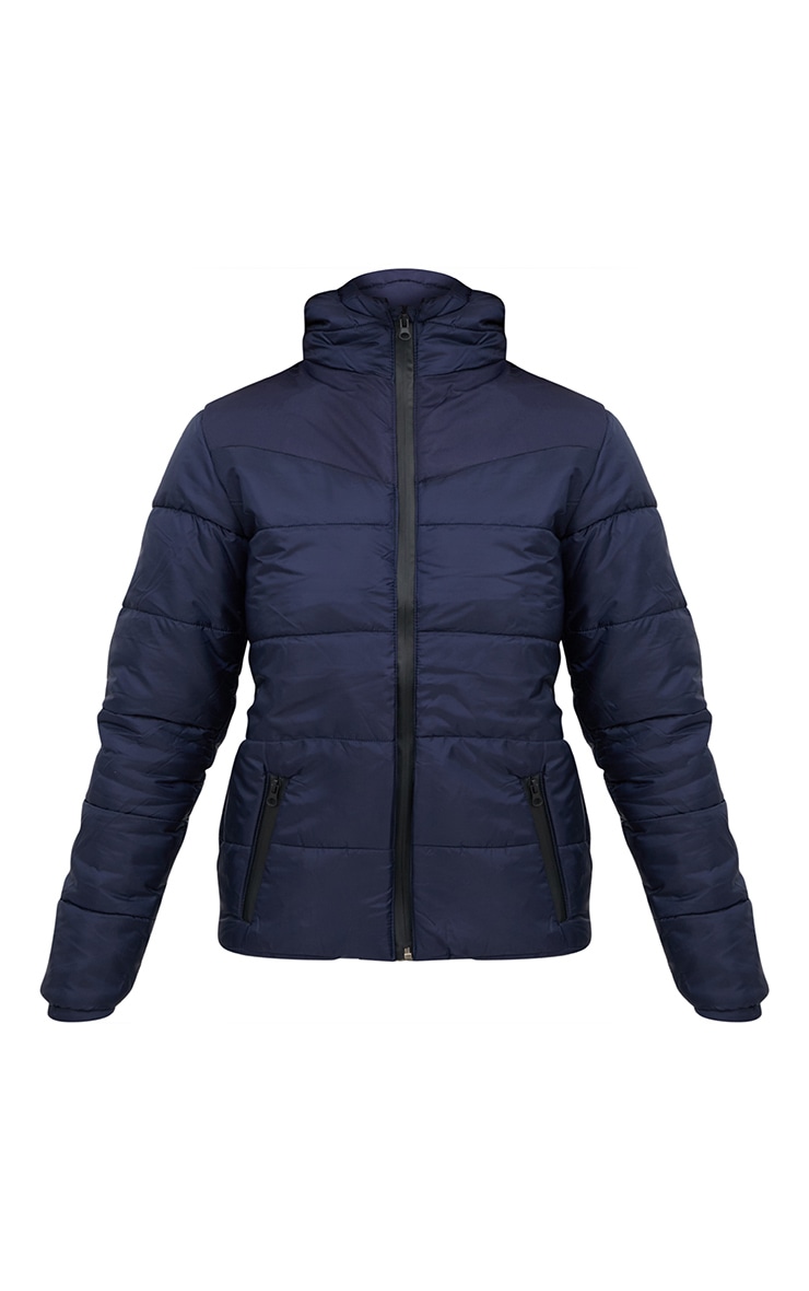 Navy Hooded Puffer Jacket Coats & Jackets PrettyLittleThing USA