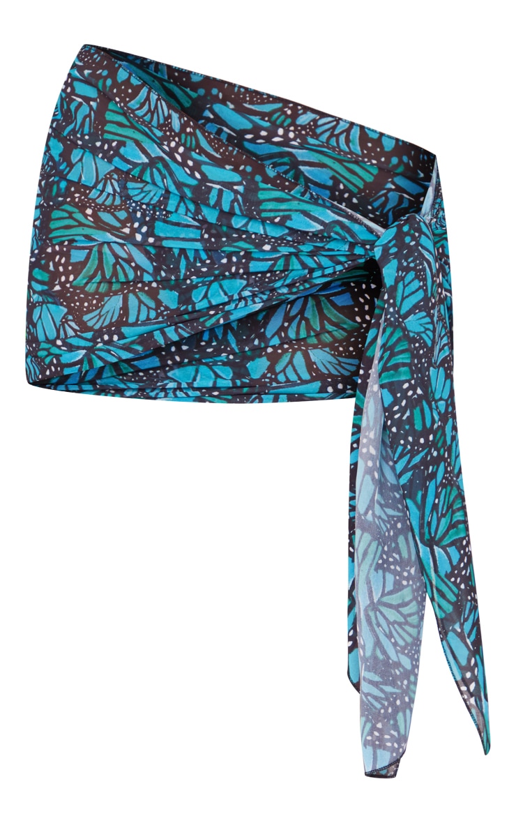 Blue Oversized Butterfly Print Tie Side Sarong image 1