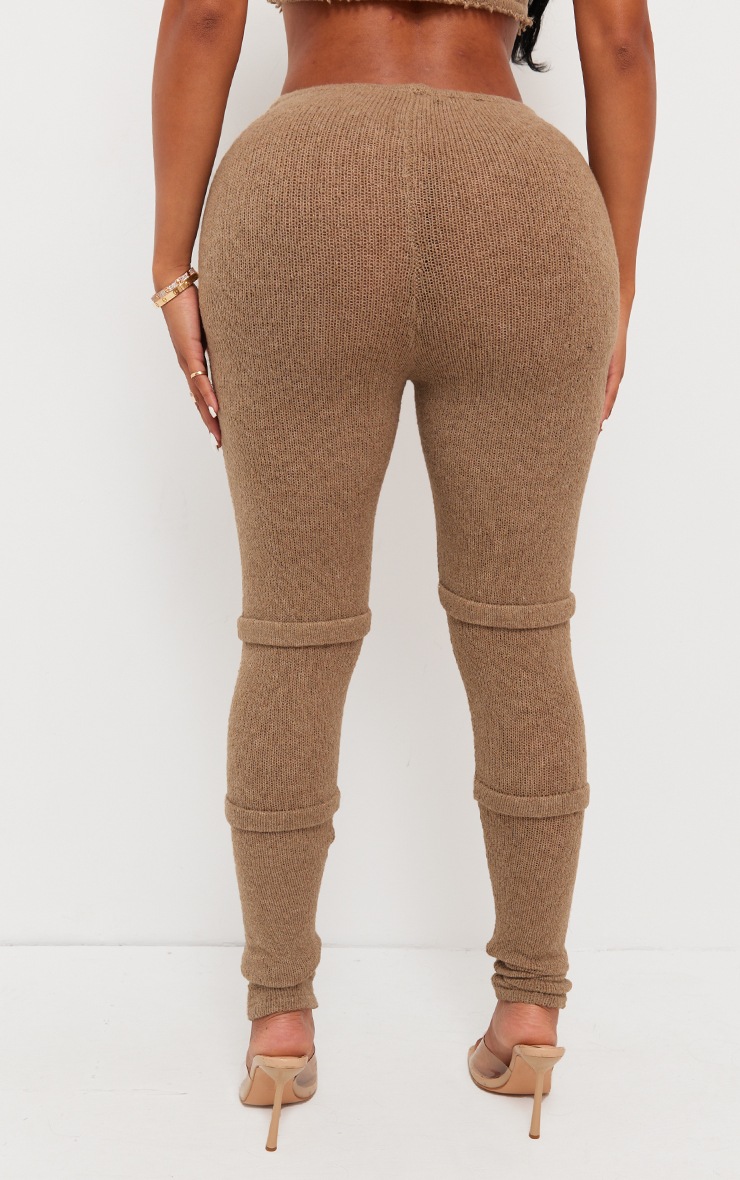 Shape Pantalon taille haute en maille tricot café au lait à détail couture image 3