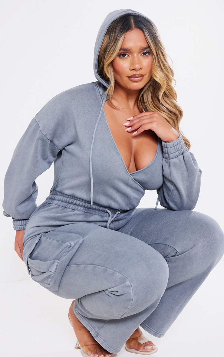 Shape Charcoal Washed Sweat Plunge Neck Jumpsuit image 3