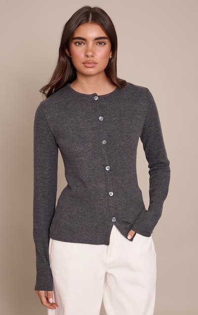Charcoal Wool Rib Button Down Long Sleeve Top