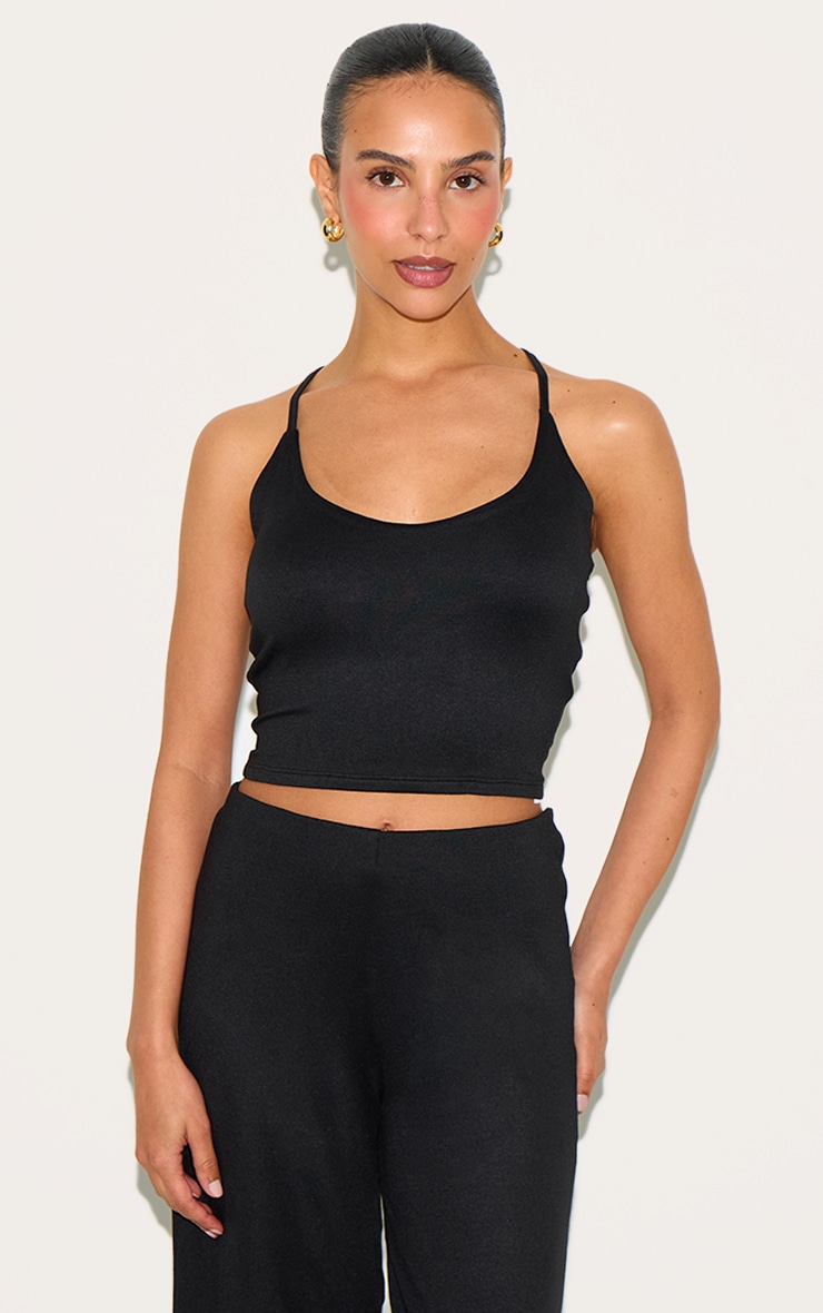 Petite Black Cross Front Strappy Top image 4