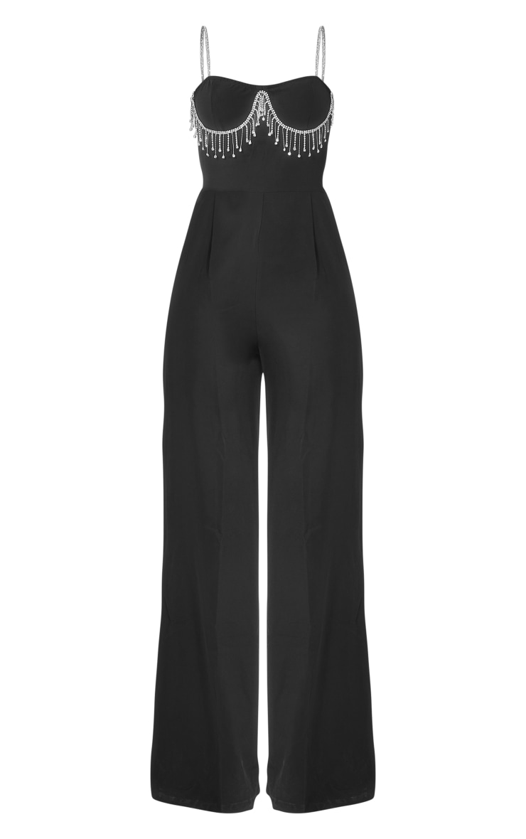 Black Diamante Tassel Cup Detail Wide Leg Jumpsuit PrettyLittleThing AUS