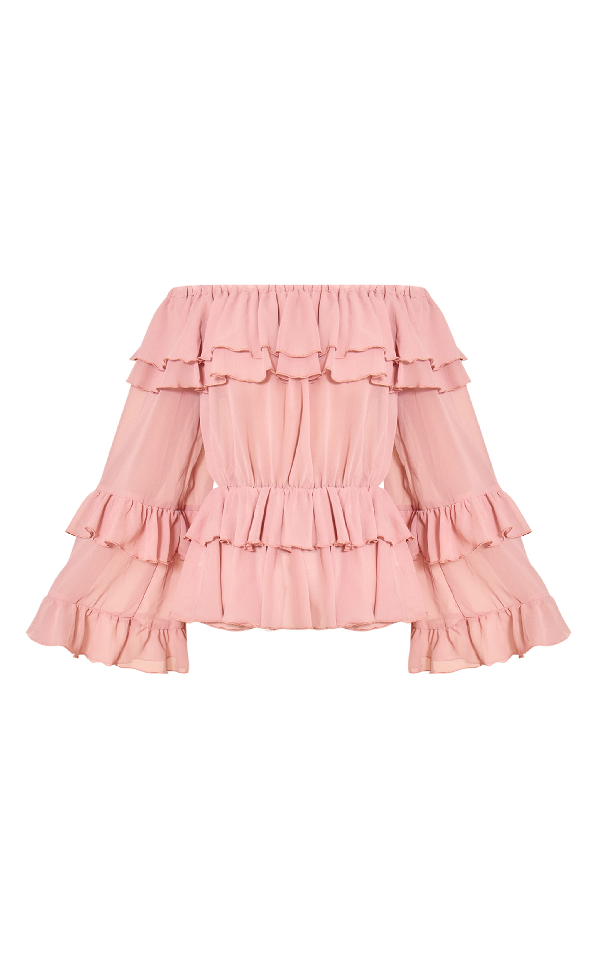 Pale Pink Chiffon Tiered Ruffle Bardot Top image 5