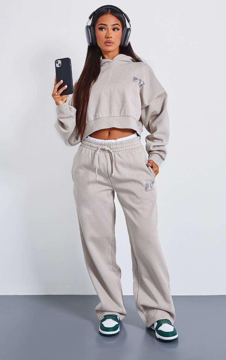 Petite Jogging droit deluxe gris pierre à logo image 1