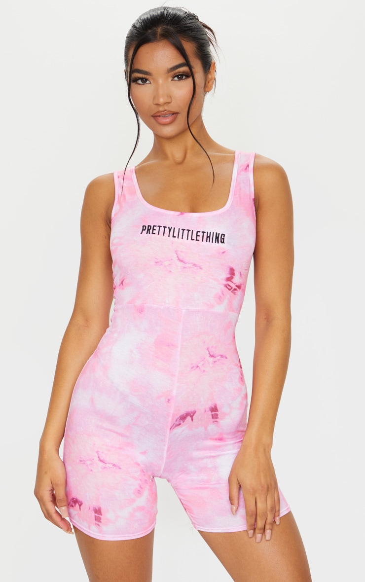 PRETTYLITTLETHING Pink Embroidered Tie Dye Unitard