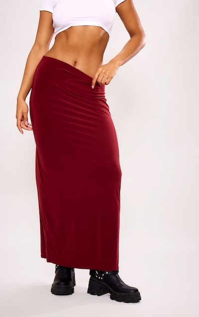 Burgundy Soft Touch Low Rise Drapy Maxi Skirt