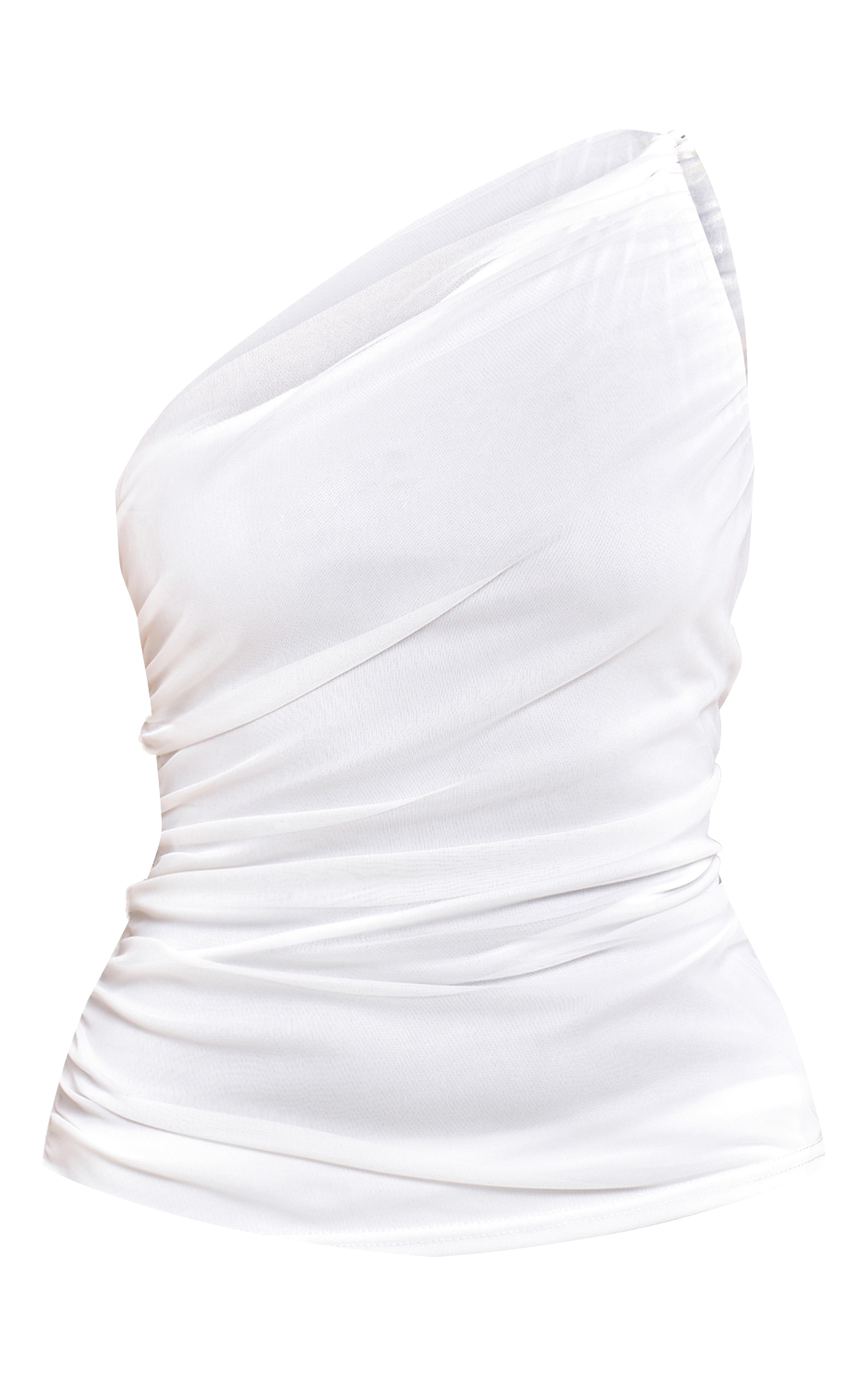 White Mesh Asymmetric Long Top image 5