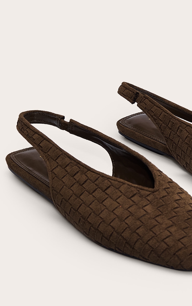 Olive Faux Suede Hand Woven Square Toe Flat Sling Back image 5