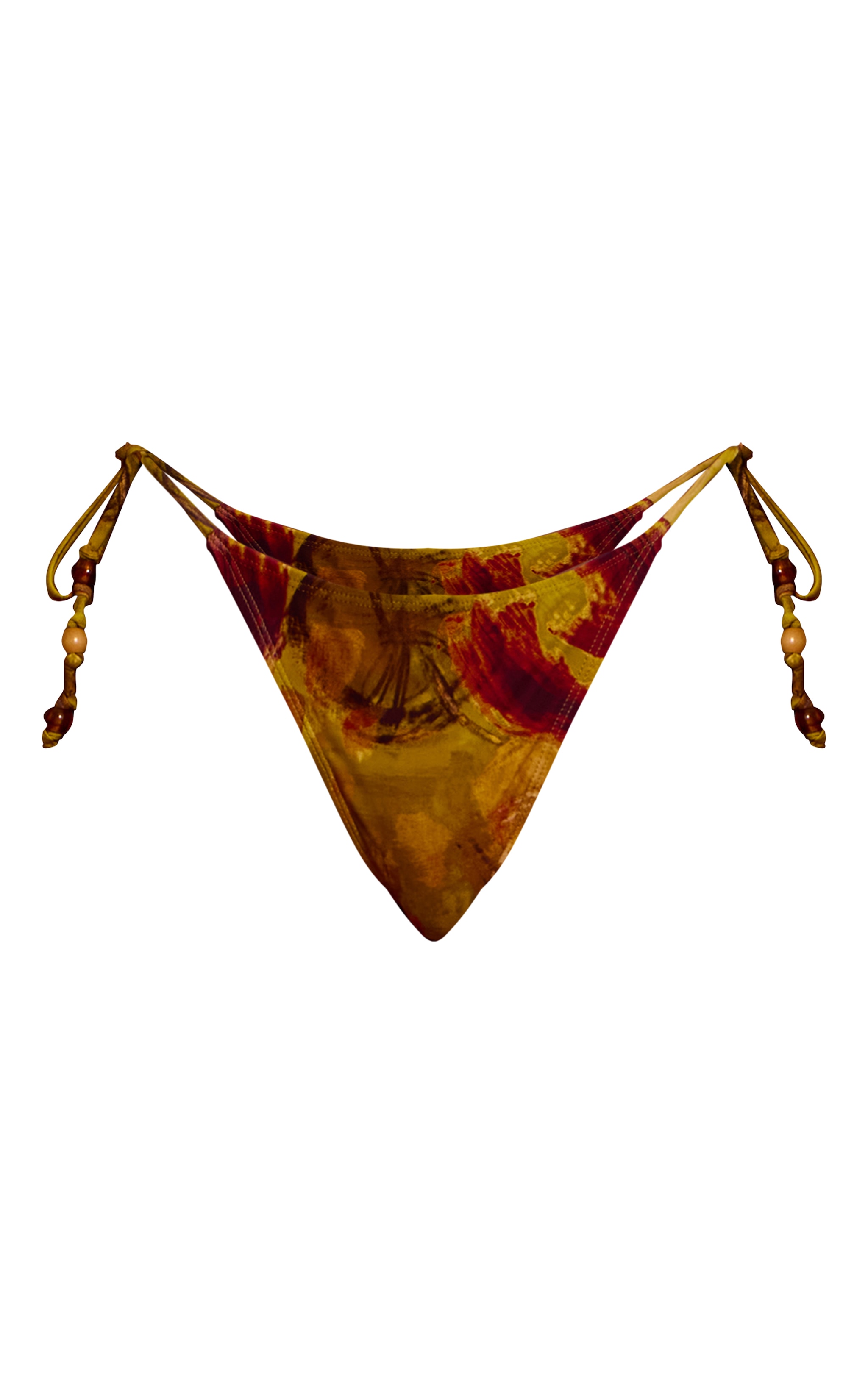 Green Bead Trim Abstract Print Tie Side Bikini Bottoms image 5