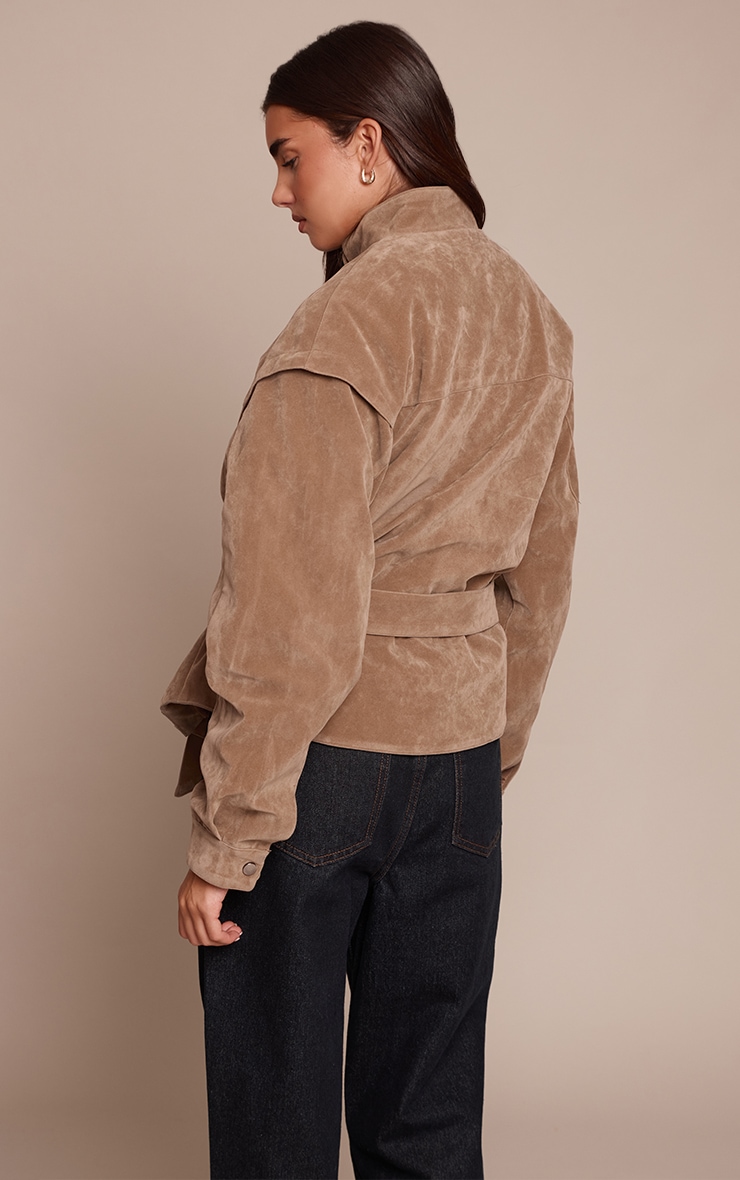 Mushroom Faux Suede Belted Drop Waist Jacket image 2