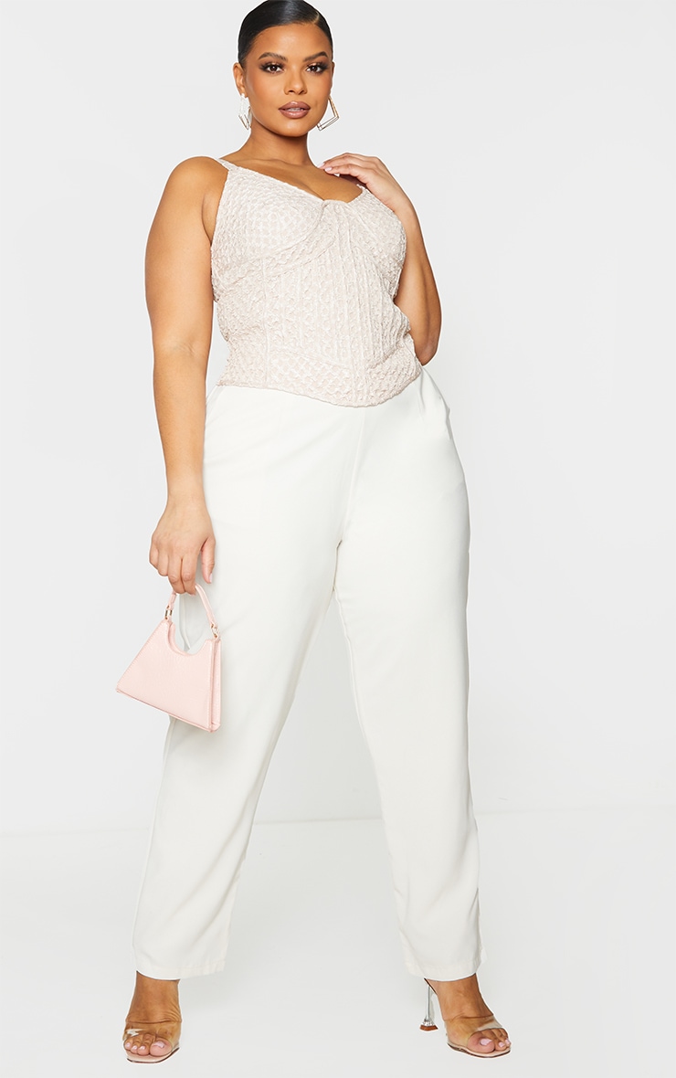 PLT Plus - Top corset satiné nude à motifs en relief
