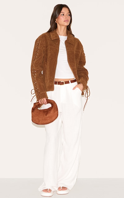 Pantalon de tailleur droit en effet lin mélangé blanc