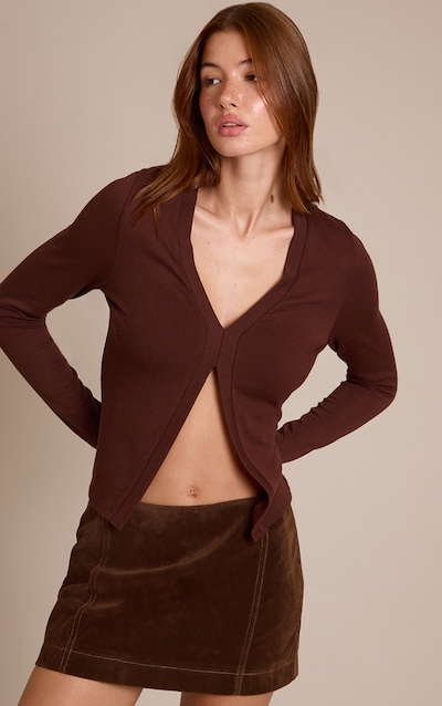 Chocolate Rib V Neck Long Sleeve Top