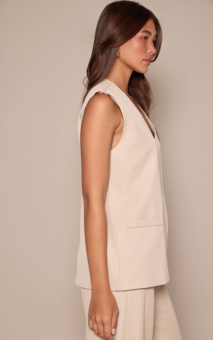  Almond Woven Collarless Oversized Shoulder Pad Vest image 4