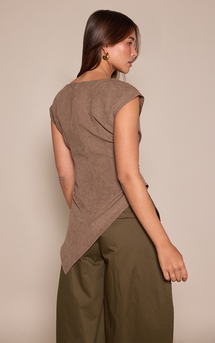 Mocha Peachskin Ruched Front Fitted Sleeveless Top  image 2