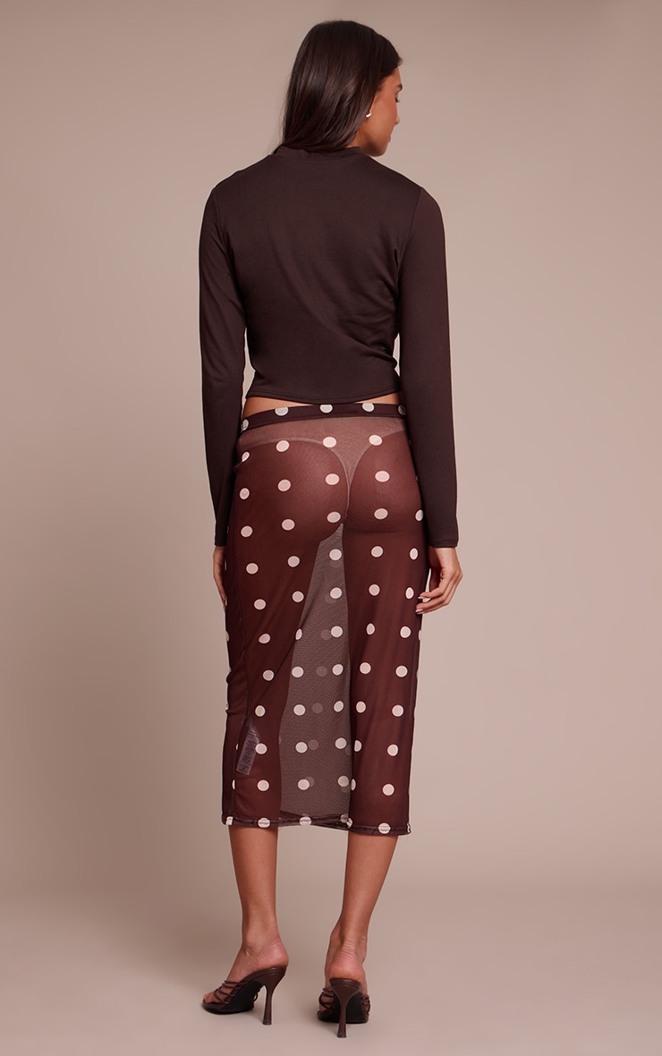 Chocolate Mesh Polka Dot Midi Skirt image 3