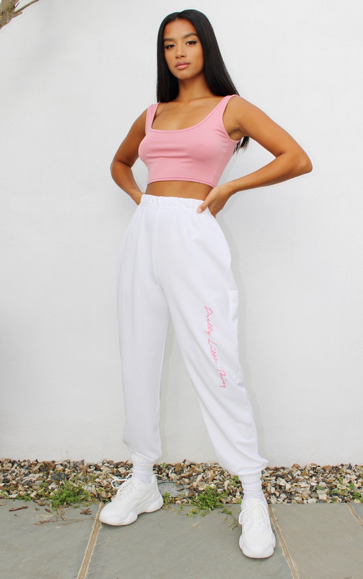 Pretty little thing white joggers cheap