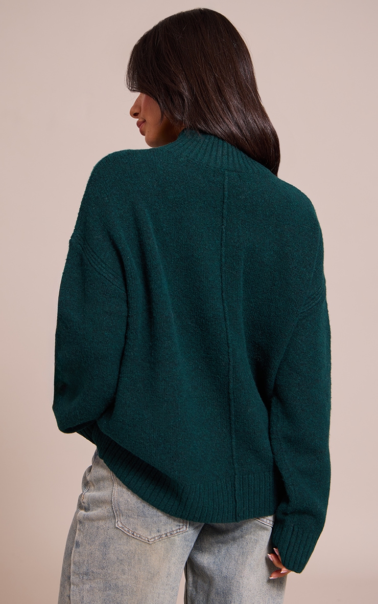 Petite Emerald Knit Oversized Polo Neck Sweater image 2