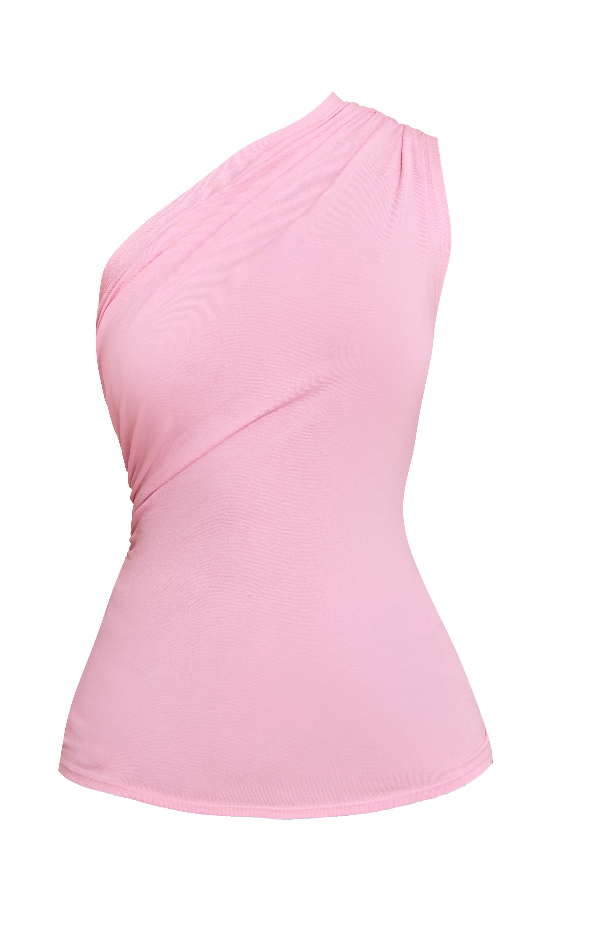 Candy Pink Soft Cotton Asymmetric One Shoulder Long Top image 5