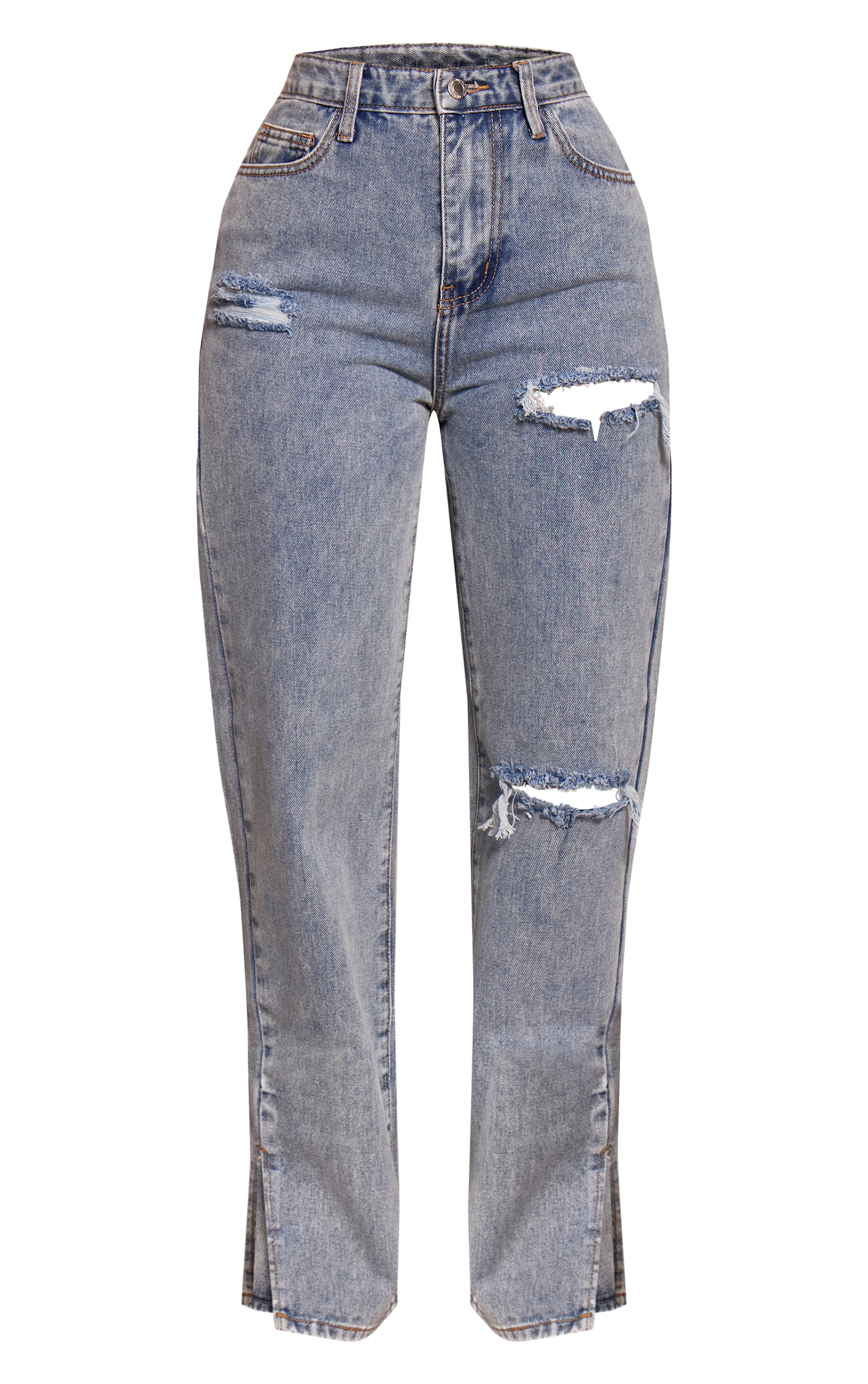 Petite Bleach Wash Ripped Split Hem Jeans image 5